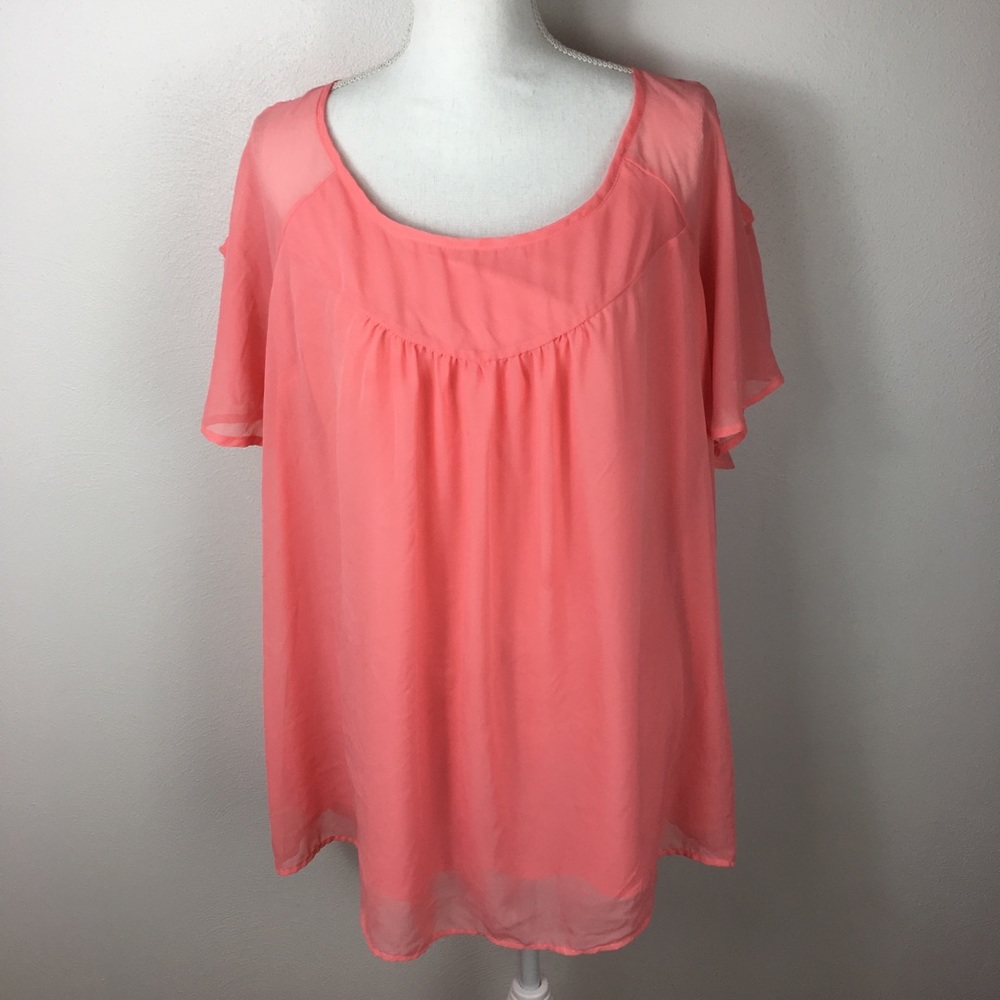Torrid Pink Cold Shoulder Blouse Simi Sheer size 2